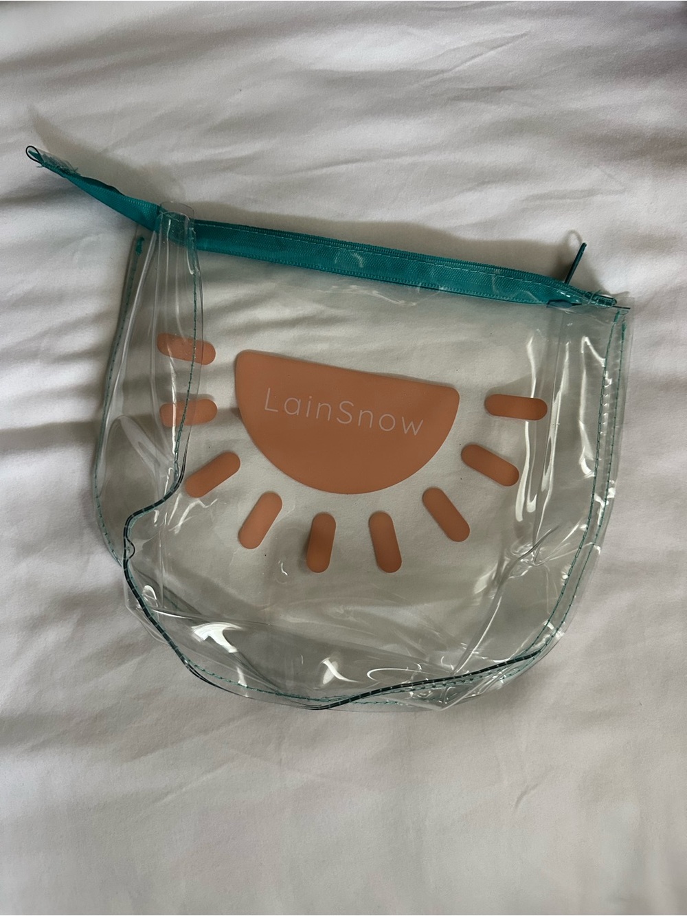 LainSnow Clear Wet Swimsuit Bag with Teal Trim and Peach Sunburst